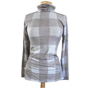 Athleta Gray/beige Plaid Turtleneck Top